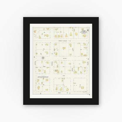 Old map wall art mockup — black gallery frame with white mat — Sanborn Fire Insurance Map from Terrell, Kaufman County, Texas (1897), Sheet #0004