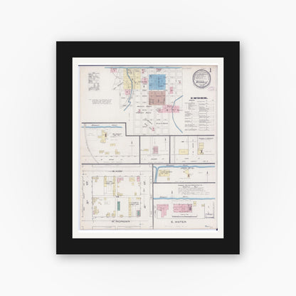 Old map wall art mockup — black gallery frame with white mat — Sanborn Fire Insurance Map from Boonville, Cooper County, Missouri (1885) - Complete Map Set
