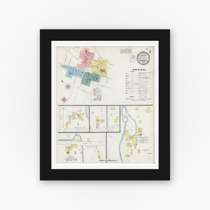 Old map wall art mockup — black gallery frame with white mat — Sanborn Fire Insurance Map from Foxboro, Norfolk County, Massachusetts (1894) - Complete Map Set