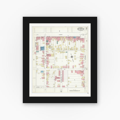 Old map wall art mockup — black gallery frame with white mat — Sanborn Fire Insurance Map from Waynesboro, Franklin County, Pennsylvania (1910), Sheet #0007