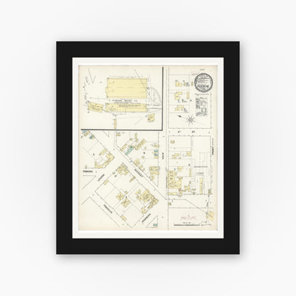 Old map wall art mockup — black gallery frame with white mat — Sanborn Fire Insurance Map from Hueneme, Ventura County, California (1890), Sheet #0001