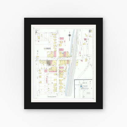 Old map wall art mockup — black gallery frame with white mat — Sanborn Fire Insurance Map from Corning, Perry County, Ohio (1950), Sheet #0002