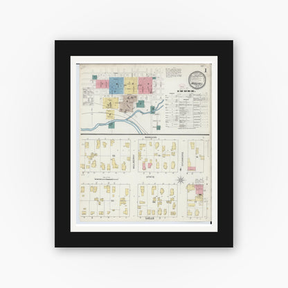 Old map wall art mockup — black gallery frame with white mat — Sanborn Fire Insurance Map from Marshall, Calhoun County, Michigan (1893) - Complete Map Set