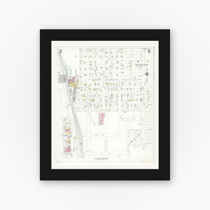 Old map wall art mockup — black gallery frame with white mat — Sanborn Fire Insurance Map from Montgomery, Le Sueur  County, Minnesota (1938), Sheet #0005