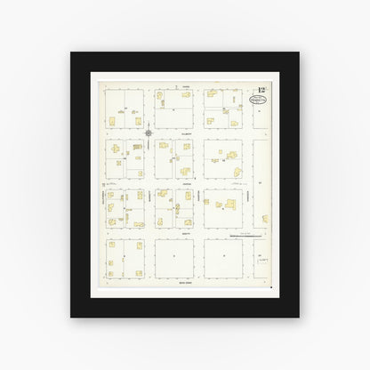 Old map wall art mockup — black gallery frame with white mat — Sanborn Fire Insurance Map from Henrietta, Clay County, Texas (1912), Sheet #0012