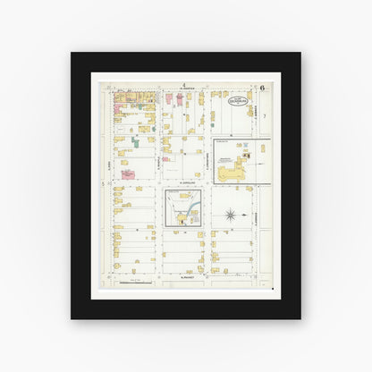 Old map wall art mockup — black gallery frame with white mat — Sanborn Fire Insurance Map from Ebensburg, Cambria County, Pennsylvania (1904), Sheet #0006