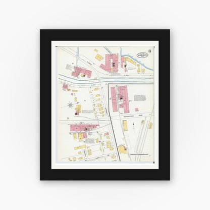 Old map wall art mockup — black gallery frame with white mat — Sanborn Fire Insurance Map from Miamisburg, Montgomery County, Ohio (1905), Sheet #0008