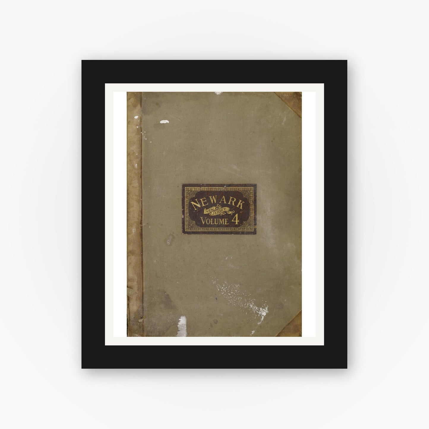 Old map wall art mockup — black gallery frame with white mat — Sanborn Fire Insurance Map from Newark, Essex County, New Jersey (1909), Sheet #0001
