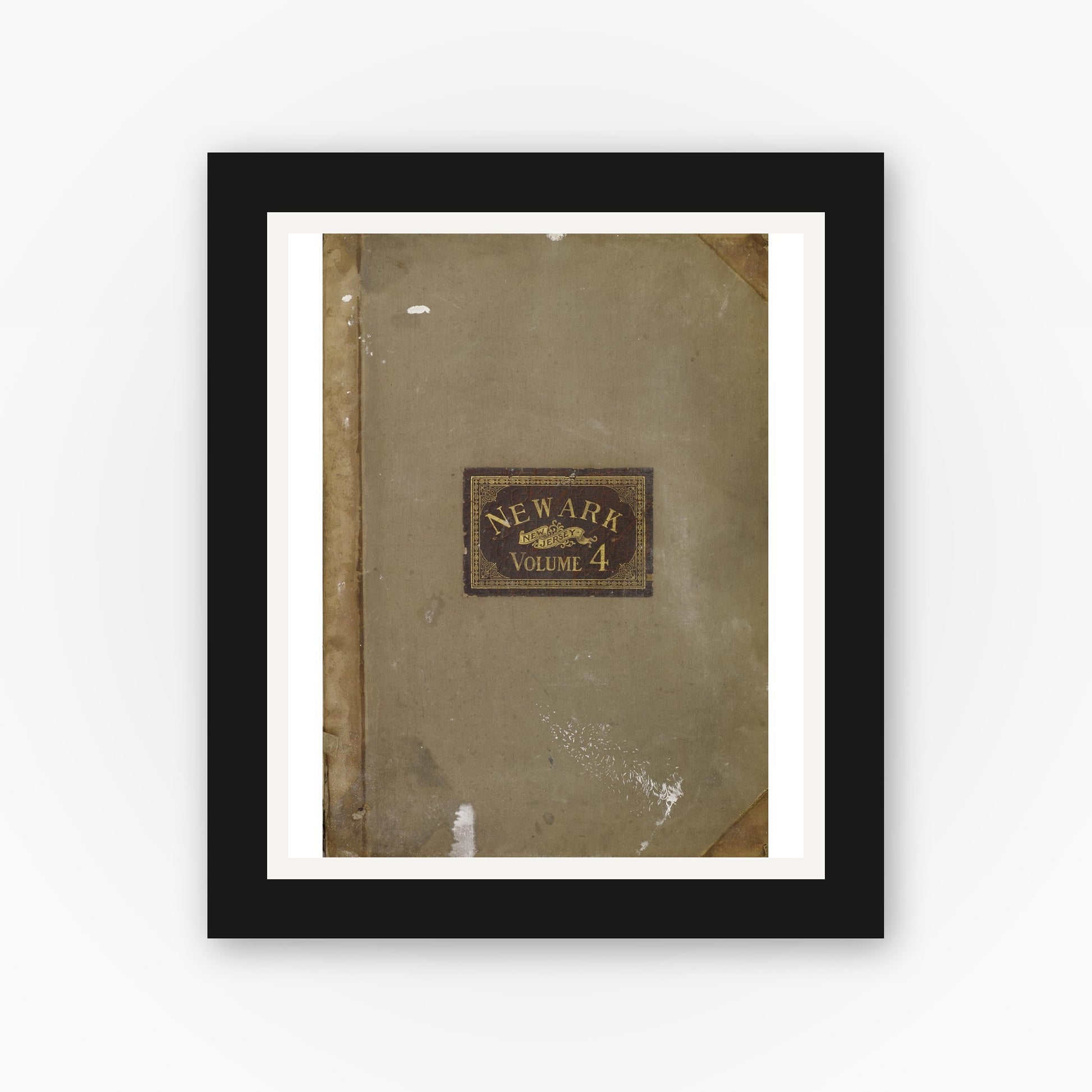 Old map wall art mockup — black gallery frame with white mat — Sanborn Fire Insurance Map from Newark, Essex County, New Jersey (1909), Sheet #0001