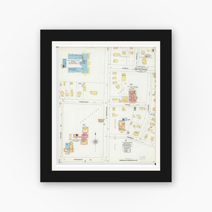 Old map wall art mockup — black gallery frame with white mat — Sanborn Fire Insurance Map from Battle Creek, Calhoun County, Michigan (1899), Sheet #0003
