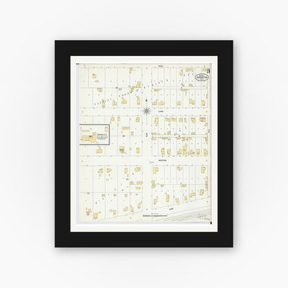 Old map wall art mockup — black gallery frame with white mat — Sanborn Fire Insurance Map from Edgerton, Williams County, Ohio (1901), Sheet #0003