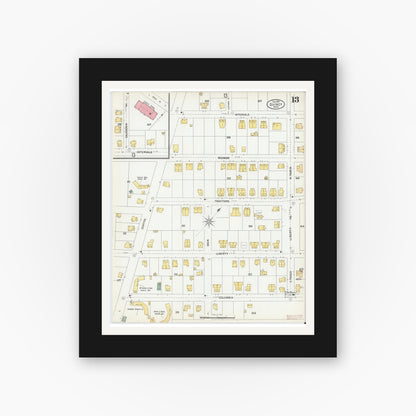 Old map wall art mockup — black gallery frame with white mat — Sanborn Fire Insurance Map from Quincy, Norfolk County, Massachusetts (1901), Sheet #0013