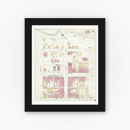 Old map wall art mockup — black gallery frame with white mat — Sanborn Fire Insurance Map from Jackson, Jackson County, Ohio (1914), Sheet #0008