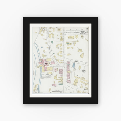 Old map wall art mockup — black gallery frame with white mat — Sanborn Fire Insurance Map from Lee, Berkshire County, Massachusetts (1889), Sheet #0002