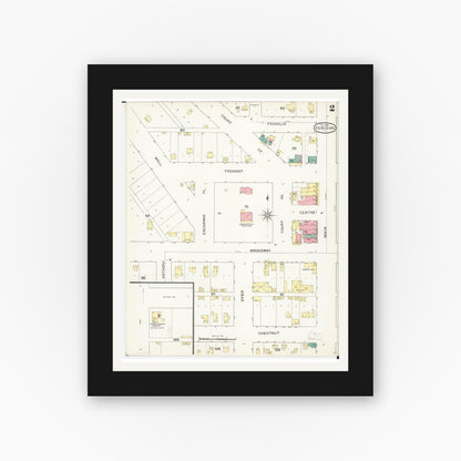 Old map wall art mockup — black gallery frame with white mat — Sanborn Fire Insurance Map from Denison, Crawford County, Iowa (1893), Sheet #0002