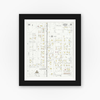 Old map wall art mockup — black gallery frame with white mat — Sanborn Fire Insurance Map from Midland, Midland County, Texas (1929), Sheet #0014
