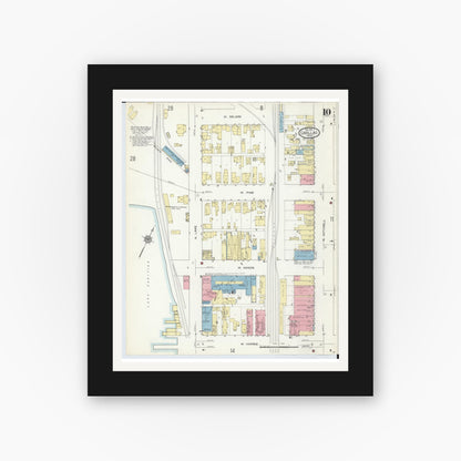 Old map wall art mockup — black gallery frame with white mat — Sanborn Fire Insurance Map from Cadillac, Wexford County, Michigan (1914), Sheet #0010