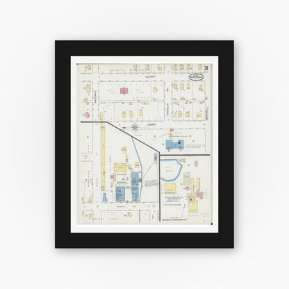Old map wall art mockup — black gallery frame with white mat — Sanborn Fire Insurance Map from Naperville, Du Page County, Illinois (1892), Sheet #0003