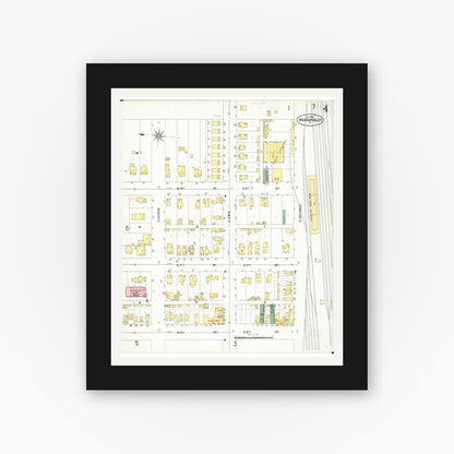 Old map wall art mockup — black gallery frame with white mat — Sanborn Fire Insurance Map from Missouri Valley, Harrison County, Iowa (1901), Sheet #0004