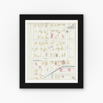 Old map wall art mockup — black gallery frame with white mat — Sanborn Fire Insurance Map from North Manchester, Wabash County, Indiana (1895), Sheet #0004