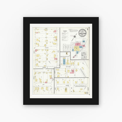 Old map wall art mockup — black gallery frame with white mat — Sanborn Fire Insurance Map from Charlestown, Clark County, Indiana (1911) - Complete Map Set
