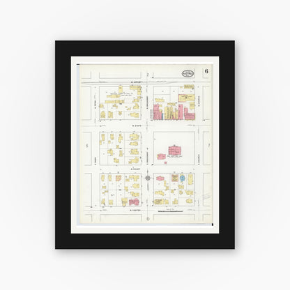 Old map wall art mockup — black gallery frame with white mat — Sanborn Fire Insurance Map from Hastings, Barry County, Michigan (1916), Sheet #0006