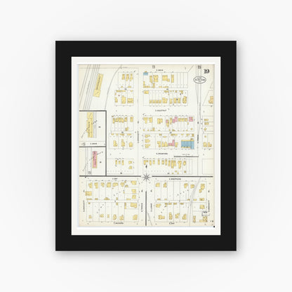 Old map wall art mockup — black gallery frame with white mat — Sanborn Fire Insurance Map from Denison, Grayson County, Texas (1903), Sheet #0019