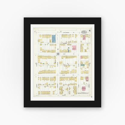 Old map wall art mockup — black gallery frame with white mat — Sanborn Fire Insurance Map from Mount Carmel, Northumberland County, Pennsylvania (1907), Sheet #0004