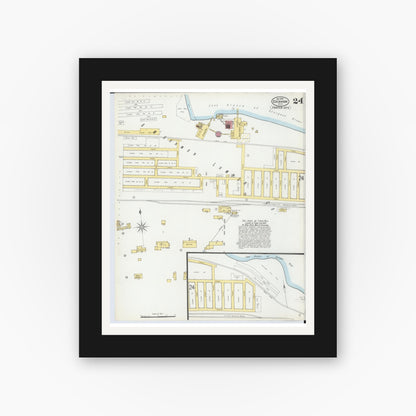 Old map wall art mockup — black gallery frame with white mat — Sanborn Fire Insurance Map from Escanaba, Delta County, Michigan (1899), Sheet #0024