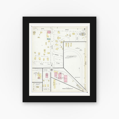 Old map wall art mockup — black gallery frame with white mat — Sanborn Fire Insurance Map from Libertyville, Lake County, Illinois (1907), Sheet #0004