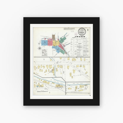 Old map wall art mockup — black gallery frame with white mat — Sanborn Fire Insurance Map from Boonville, Oneida County, New York (1904) - Complete Map Set