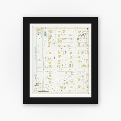 Old map wall art mockup — black gallery frame with white mat — Sanborn Fire Insurance Map from Lockport, Will County, Illinois (1902), Sheet #0007