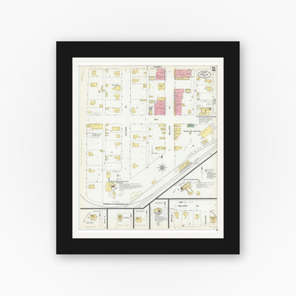 Old map wall art mockup — black gallery frame with white mat — Sanborn Fire Insurance Map from Wolfe City, Hunt County, Texas (1901), Sheet #0002