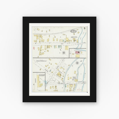 Old map wall art mockup — black gallery frame with white mat — Sanborn Fire Insurance Map from Wellsville, Allegany County, New York (1897), Sheet #0005