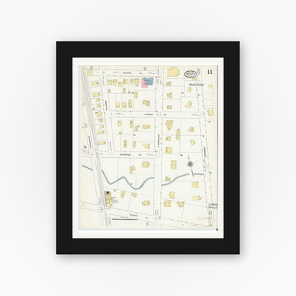 Old map wall art mockup — black gallery frame with white mat — Sanborn Fire Insurance Map from Nyack, Rockland County, New York. (1910), Sheet #0011