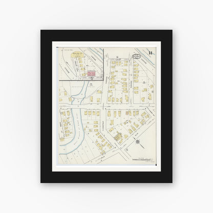 Old map wall art mockup — black gallery frame with white mat — Sanborn Fire Insurance Map from Elyria, Lorain County, Ohio (1915), Sheet #0014