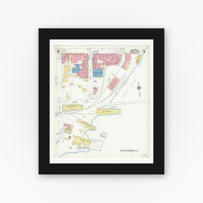 Old map wall art mockup — black gallery frame with white mat — Sanborn Fire Insurance Map from Palatka, Putnam County, Florida (1924), Sheet #0003