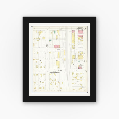 Old map wall art mockup — black gallery frame with white mat — Sanborn Fire Insurance Map from Carroll, Carroll County, Iowa (1893), Sheet #0004