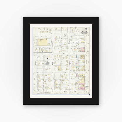 Old map wall art mockup — black gallery frame with white mat — Sanborn Fire Insurance Map from Joplin, Jasper County, Missouri (1891), Sheet #0002