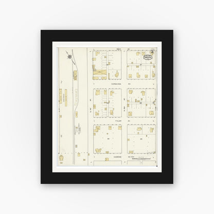 Old map wall art mockup — black gallery frame with white mat — Sanborn Fire Insurance Map from Dawson, Navarro County, Texas (1921), Sheet #0003