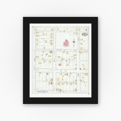 Old map wall art mockup — black gallery frame with white mat — Sanborn Fire Insurance Map from New Prague, Scott And Le Sueur, Minnesota (1919), Sheet #0002