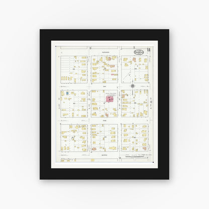 Old map wall art mockup — black gallery frame with white mat — Sanborn Fire Insurance Map from Brainerd, Crow Wing County, Minnesota (1917), Sheet #0011