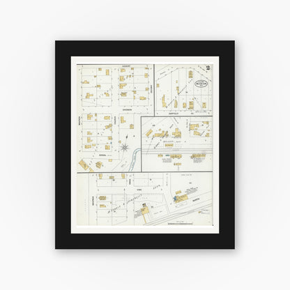 Old map wall art mockup — black gallery frame with white mat — Sanborn Fire Insurance Map from Marion, Waupaca County, Wisconsin (1901), Sheet #0002
