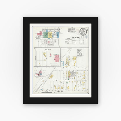 Old map wall art mockup — black gallery frame with white mat — Sanborn Fire Insurance Map from Carrollton, Greene County, Illinois (1898) - Complete Map Set