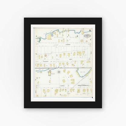Old map wall art mockup — black gallery frame with white mat — Sanborn Fire Insurance Map from Charlevoix, Charlevoix County, Michigan (1907), Sheet #0006