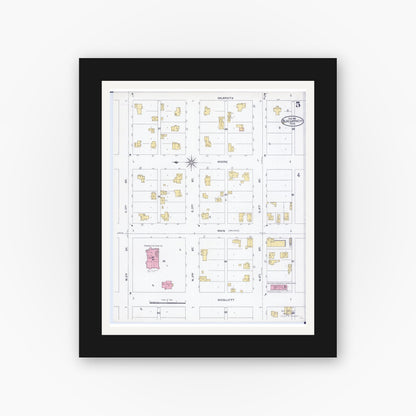 Old map wall art mockup — black gallery frame with white mat — Sanborn Fire Insurance Map from Blue Earth, Faribault County, Minnesota (1905), Sheet #0005