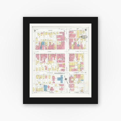 Old map wall art mockup — black gallery frame with white mat — Sanborn Fire Insurance Map from Circleville, Pickaway County, Ohio (1927), Sheet #0003