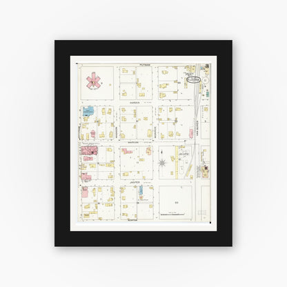 Old map wall art mockup — black gallery frame with white mat — Sanborn Fire Insurance Map from Eldora, Hardin County, Iowa (1893), Sheet #0003