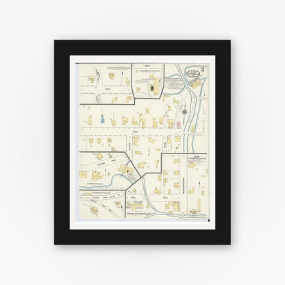 Old map wall art mockup — black gallery frame with white mat — Sanborn Fire Insurance Map from Peninsula, Summit County, Ohio (1916), Sheet #0002