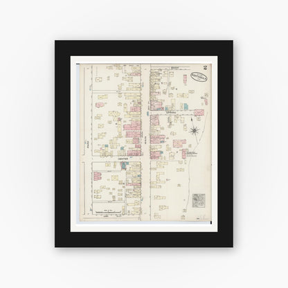 Old map wall art mockup — black gallery frame with white mat — Sanborn Fire Insurance Map from Ashtabula, Ashtabula County, Ohio (1884), Sheet #0002